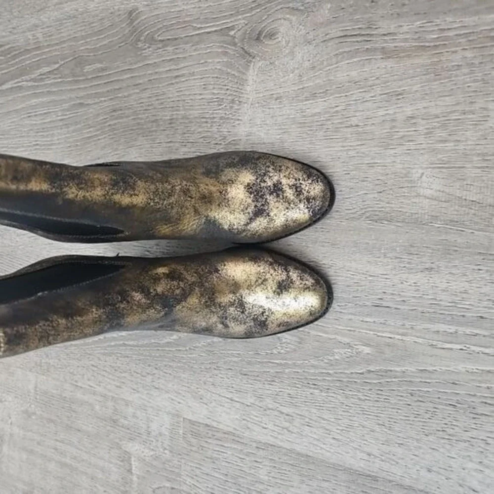 Lauren Ralph Lauren Ankle‎ Boots Womens 9.5 Gold Metallic Block Heel